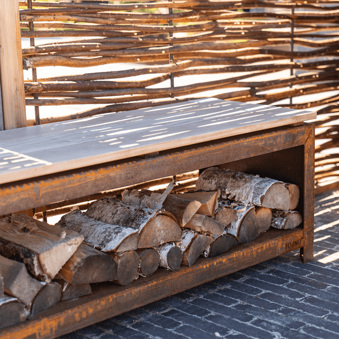 BHS2.2H - Cortenstaal,Houtopslagen,LOGG seat,1200 x 400 x 424 mm