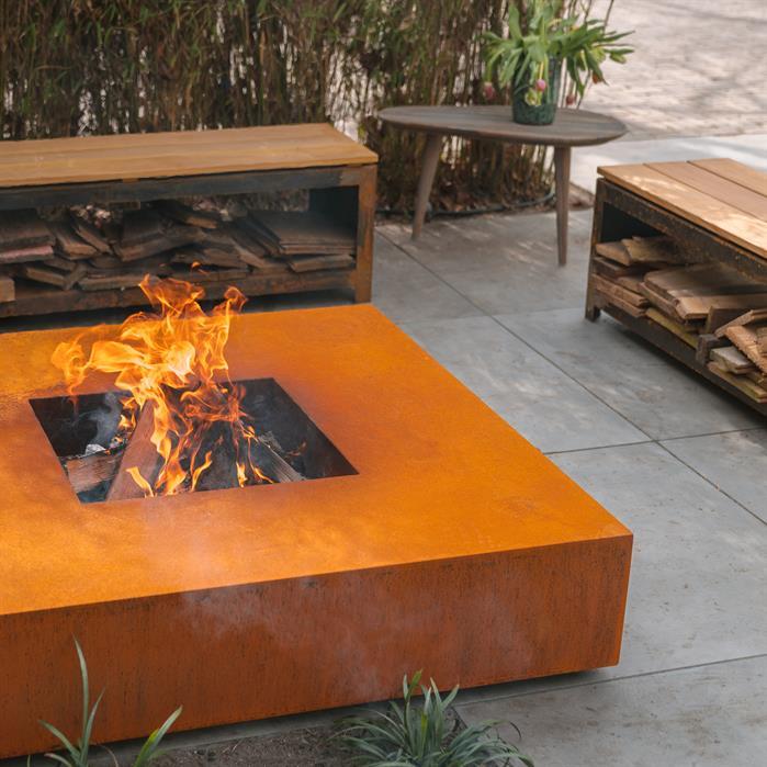 VLS3 - Corten steel,Fire tables,QUAD,1200 x 1200 x 280 mm