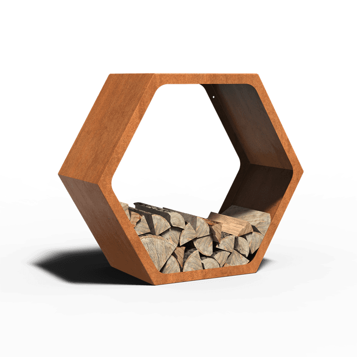 FWH.800 - Cortenstaal,Houtopslagen,HEX,915 x 400 x 800 mm